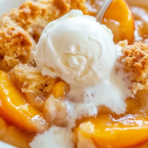 peach cobbler with vanilla ice cream
