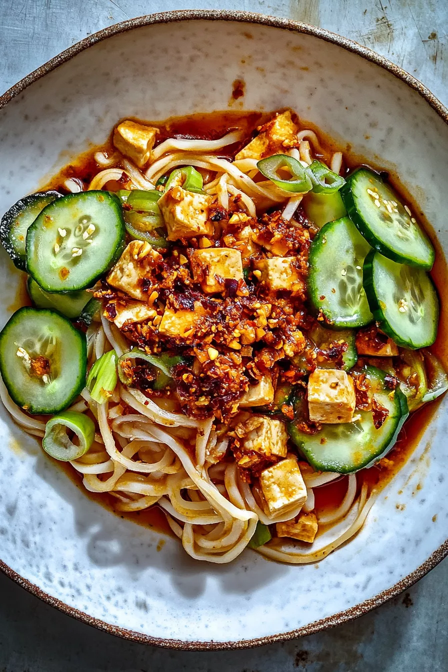 Saucy Tofu Noodles With Cucumbers and Chili Crisp